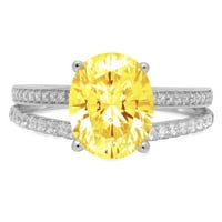 2.32ct ovalni rez žuta simulirana dijamant 14k Bijelo zlato Graviranje Izjava bridalne godišnjice Angažovanje