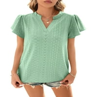 Nizine žene majice V izrez ljetne vrhove kratkih rukava majica Comfy tee šuplje pulover mint zeleni