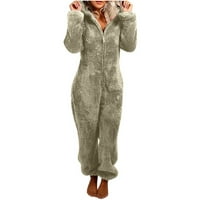 Slaba štednja runo pidžama za žene zimske tople rumene ne-noge onesie Loungewear pidžama siva