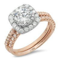 1. CT sjajan okrugli rez simulirani dijamant 14k Rose White Gold Halo Pasijans sa akcentima Bridal Set