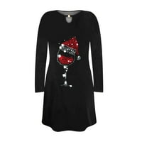 Ženska haljina - modna seksi božićna vinska stakla tiskana zaštitna haljina crna xl